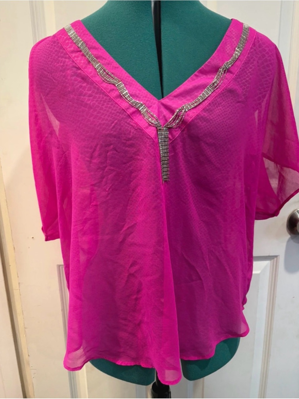 XOXO Hot Pink V-Neck Tunic with Silver Trim
